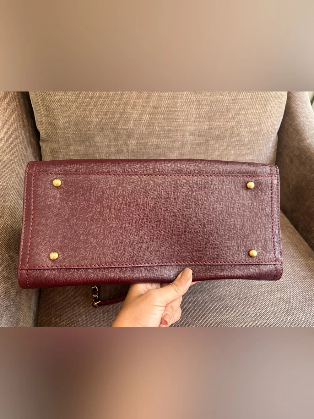 Authentic CHANEL deauville studded caviar leather burgundy tote